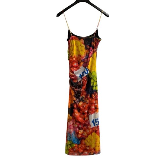 Zara Dress‎ Womens S Ruched Mesh Fruit Stand Strappy Bodycon Maxi Y2K Festival - Picture 2 of 14